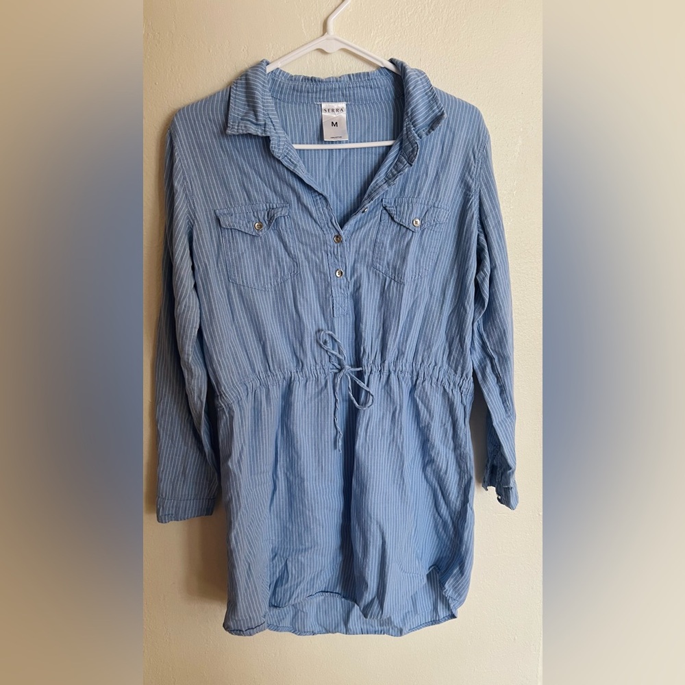 Serra Blue/White Stripe Waist Shirt Dress